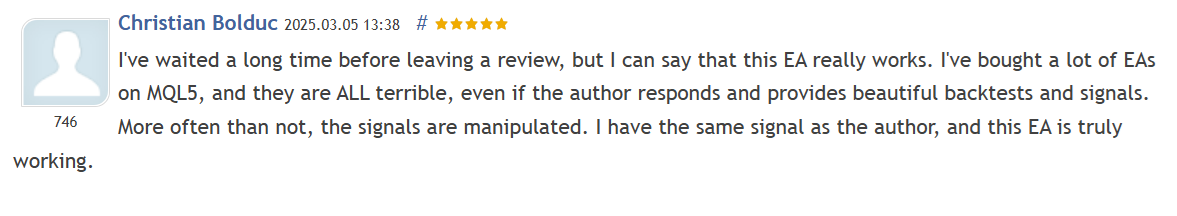 Customer review 4 for Boring Pips MT5