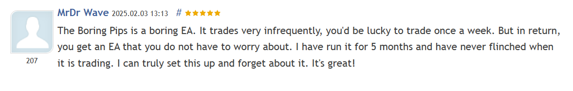 Customer review 7 for Boring Pips MT5