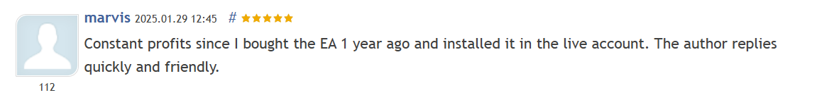 Customer review 8 for Boring Pips MT5