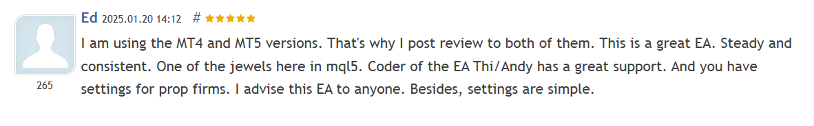 Customer review 9 for Boring Pips MT5