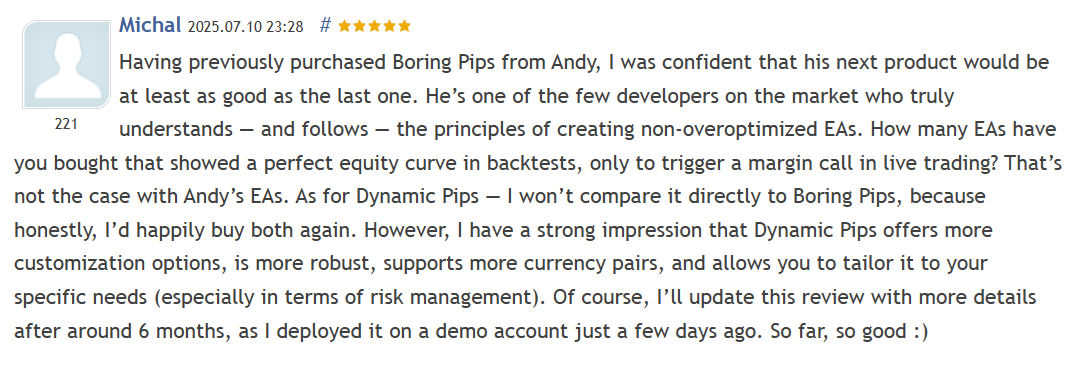 Customer review 4 for Dynamic Pips MT5